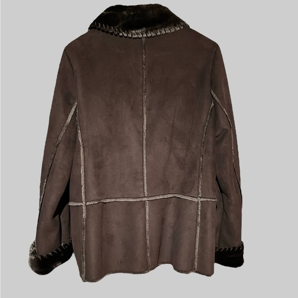 Vintage JONES NEW YORK Faux Suede Fur Lined Penny Lane Jacket Chocolate Brown - Picture 8 of 13